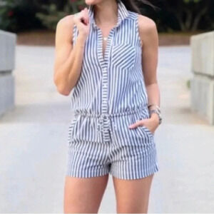 Abercrombie & Fitch Blue and White Striped Sleeveless Romper
